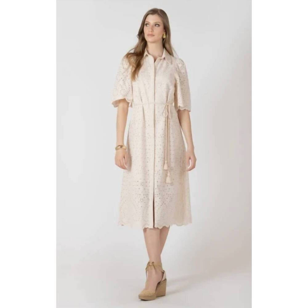 NEW DEX CLOTHING embroidered shirt dress in ecru